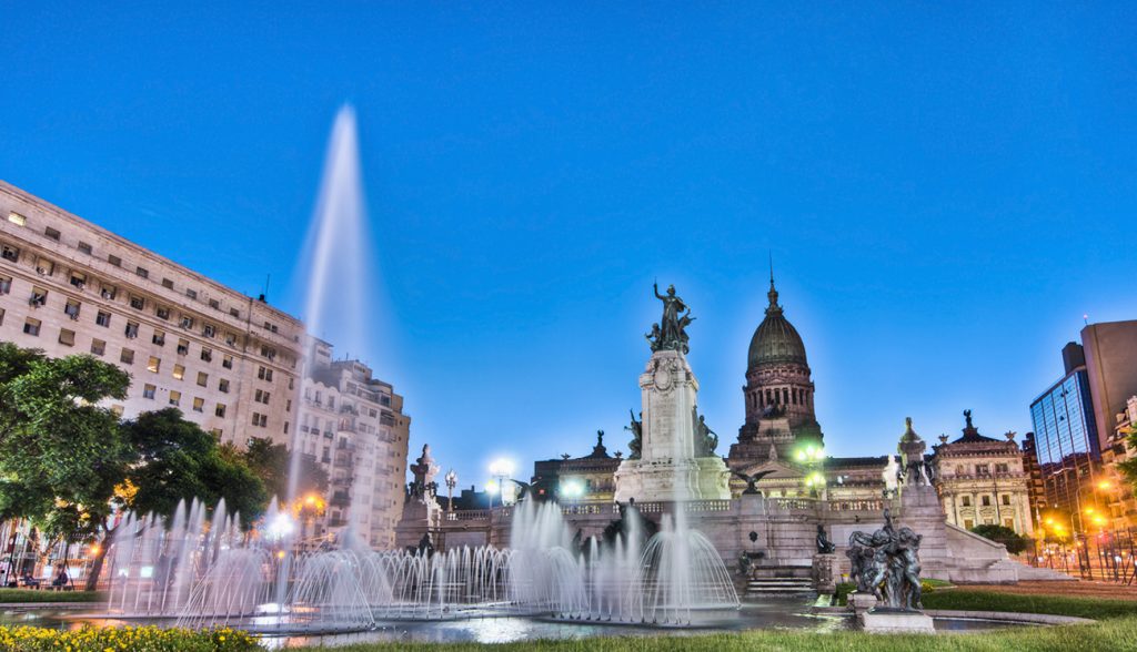 Sunset at Congress square monument in Buenos Aires, Argentina