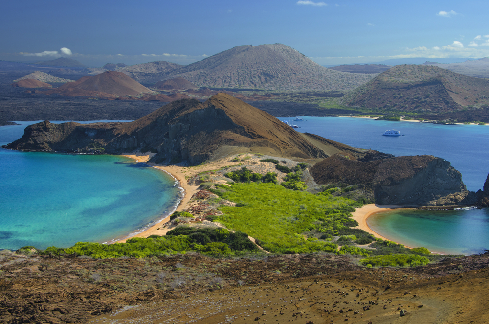 view over galapagos island with beaches and forest