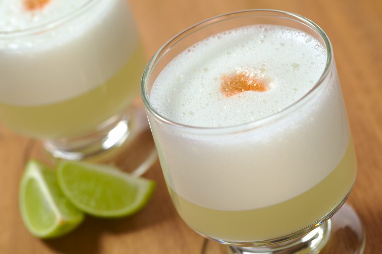 Peruvian cocktail named Pisco Sour made of Pisco credit shutterstock