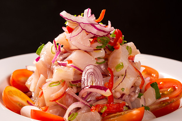 Seafood ceviche, close up of a typical dish from Peru