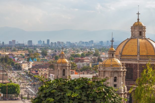 cathedral and aerial overview over mexico city