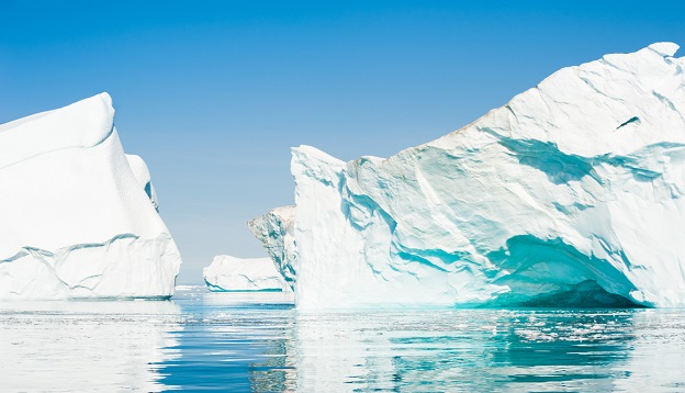 Big icebergs floating in the Ilulissat icefjord, Greenland.