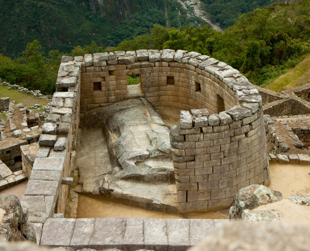 The ruins of the Temple of Sun in the Machu Picchu in Peru