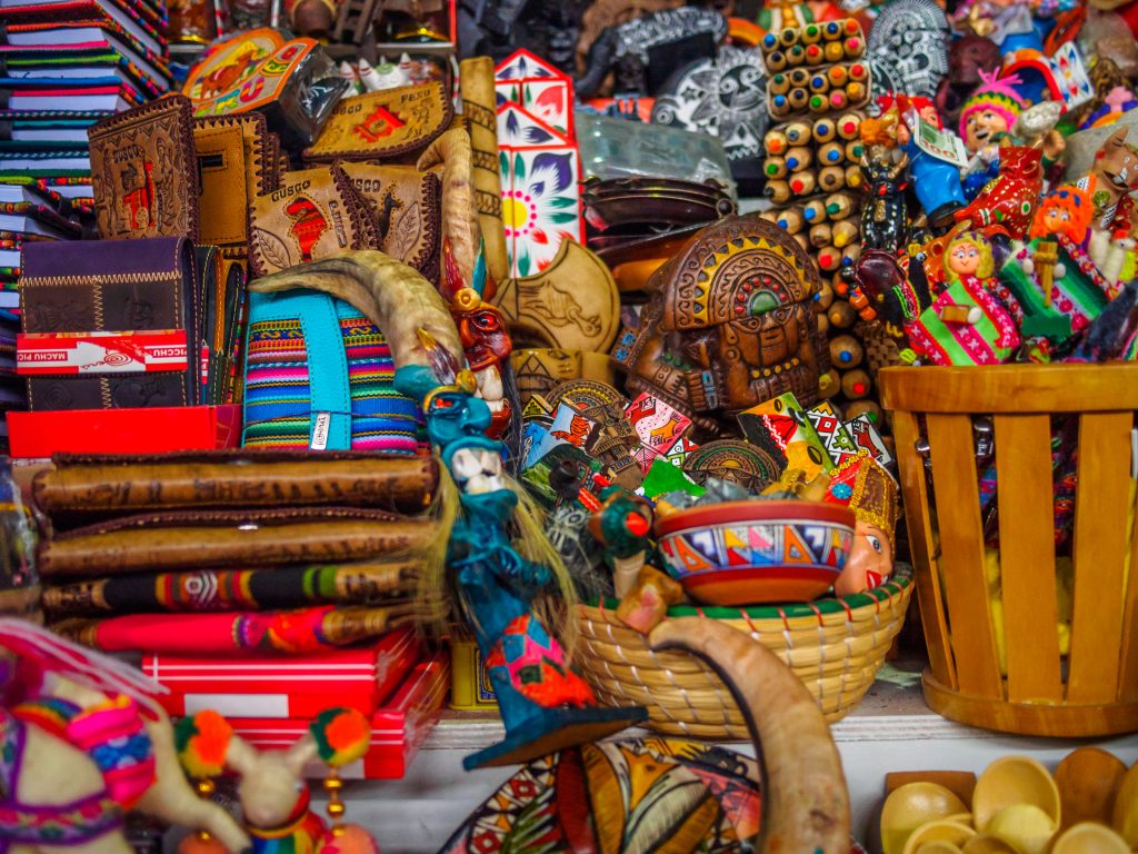 Close-up of souvenirs of Peru, in a market of Cusc