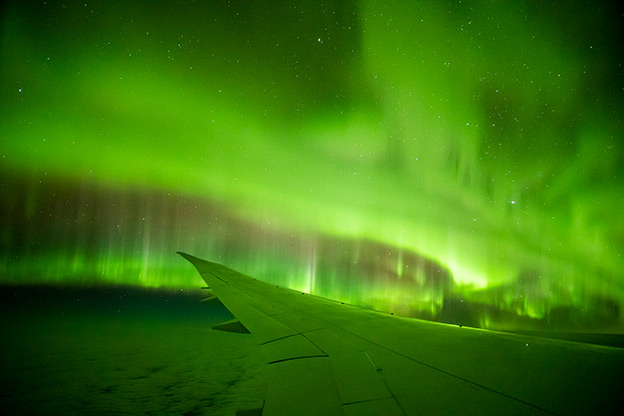The Southern Lights photographed from an Aurora Australis scenic fliught
