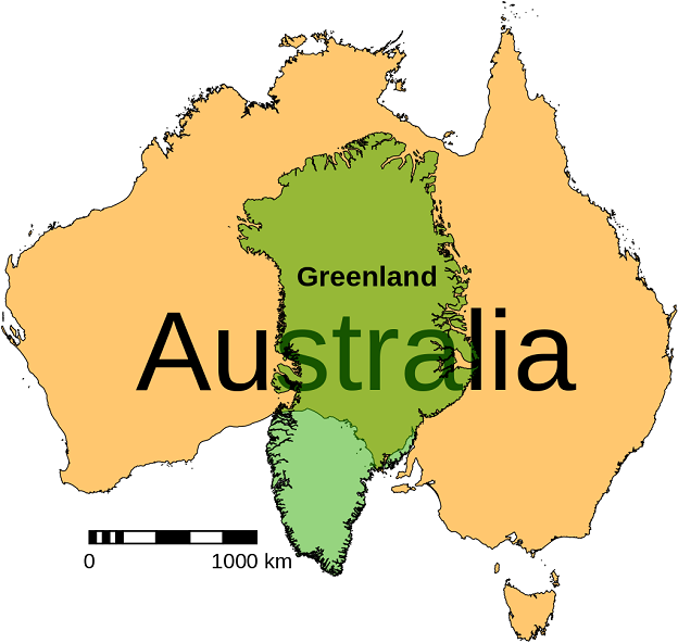 Actual projection of the size of Greenland compared to Australia. 