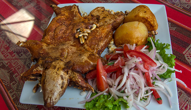 A plate of Cuy (Guinea Pig) a dish served in Peru