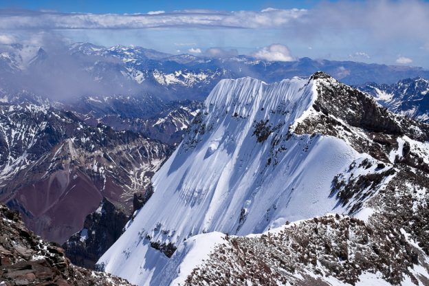 Mighty Aconcagua: view of the southern peak, from the northern peak.