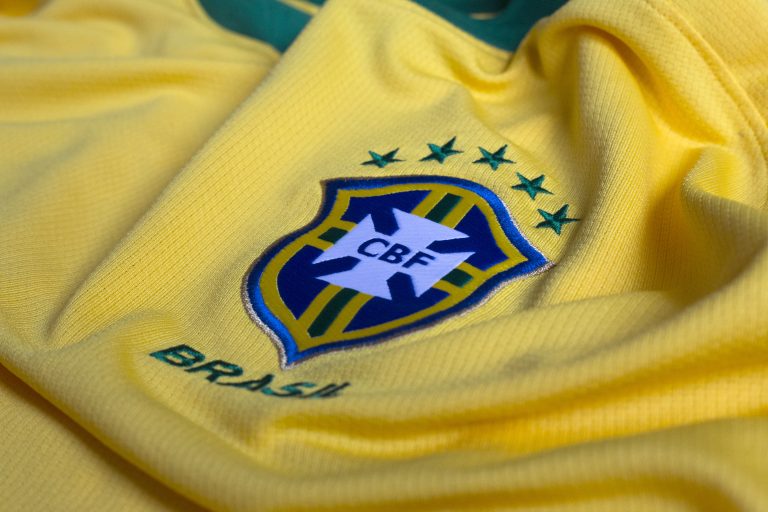 ZAGREB, CROATIA - JUNE 08, 2017. - Brazilian Football Confederation emblem on football jersey. credit shutterstock