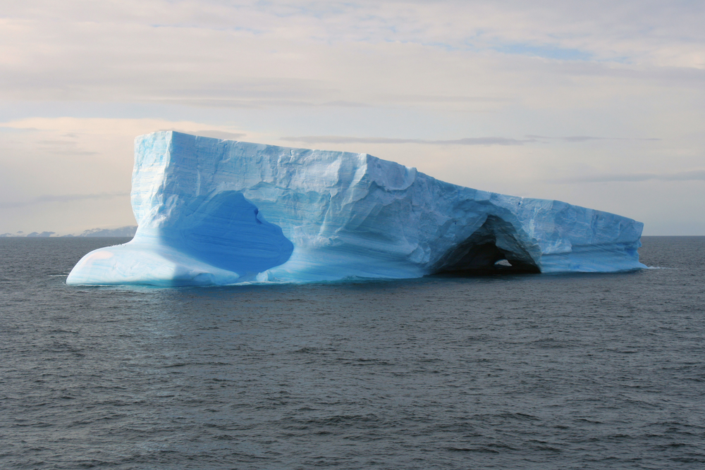 Ice bergs floating near King George Island. 