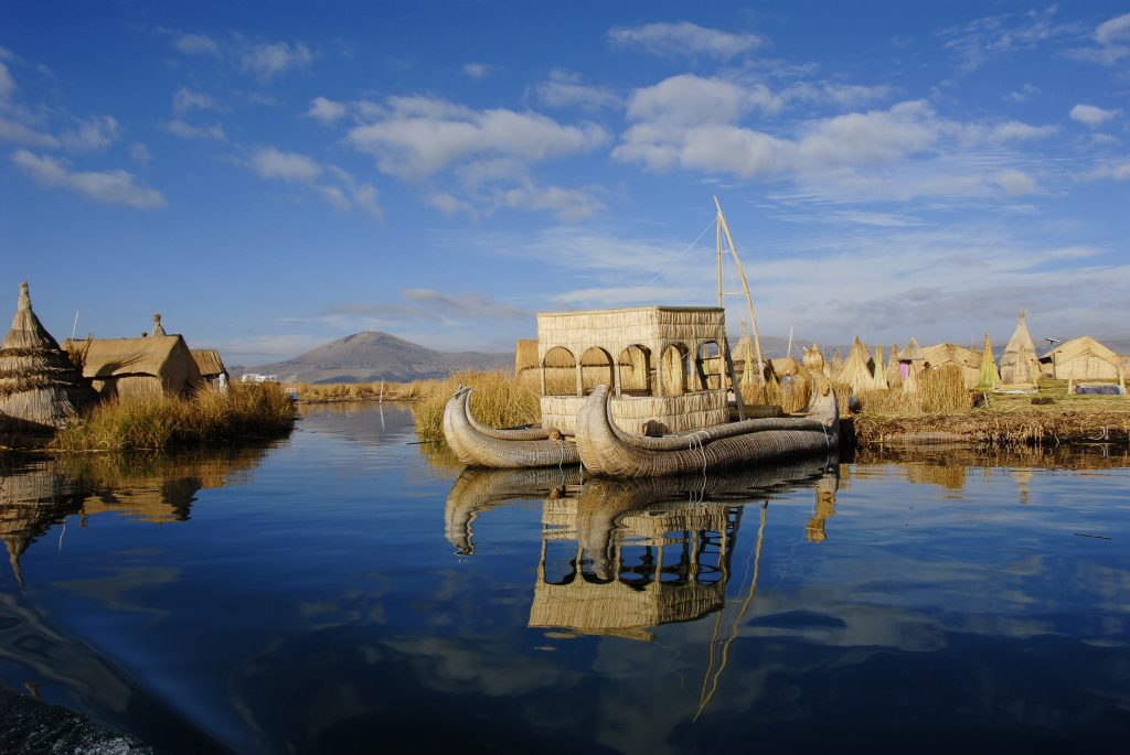 Floating boats on the Titicaca lake in Peru.