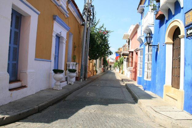 The colourful streets of Cartagena, Colombia perfect to visit in March.