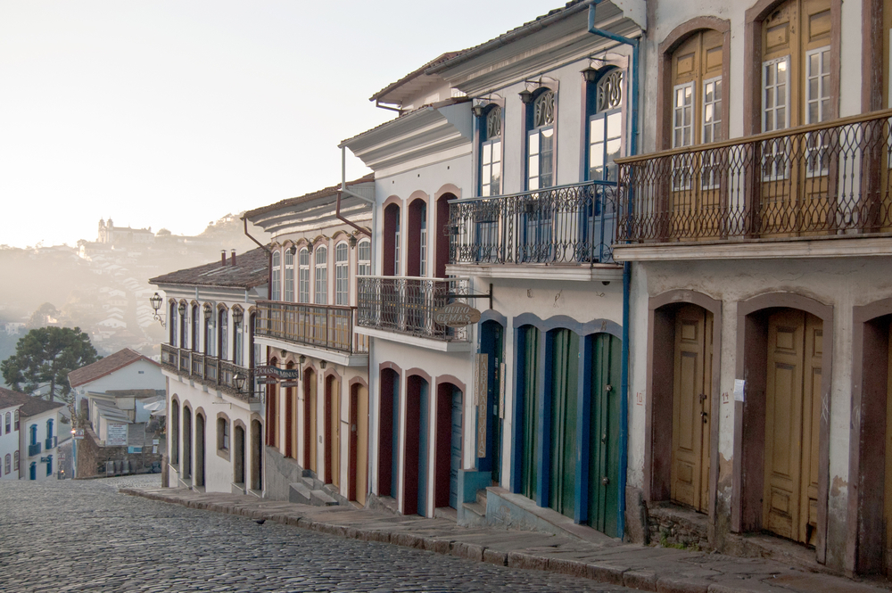 colonial houses in street in brazil