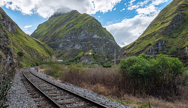 The Tren Cucero's track winding through the Andes Mountains, Ecuador