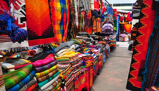 View of stalls in traditional market - Otavalo, Ecuador