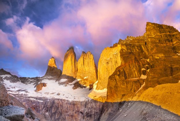 rocky mountain tops in the sunlight patagonia torres del paine