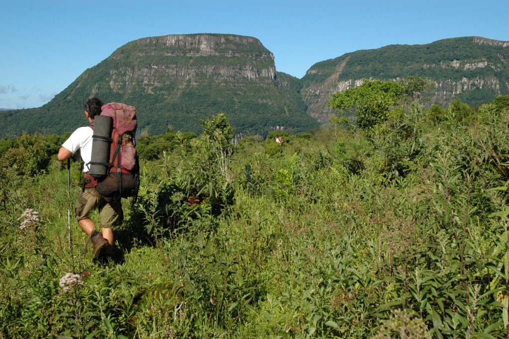 Man trekking in Serra Geral in South Brazil