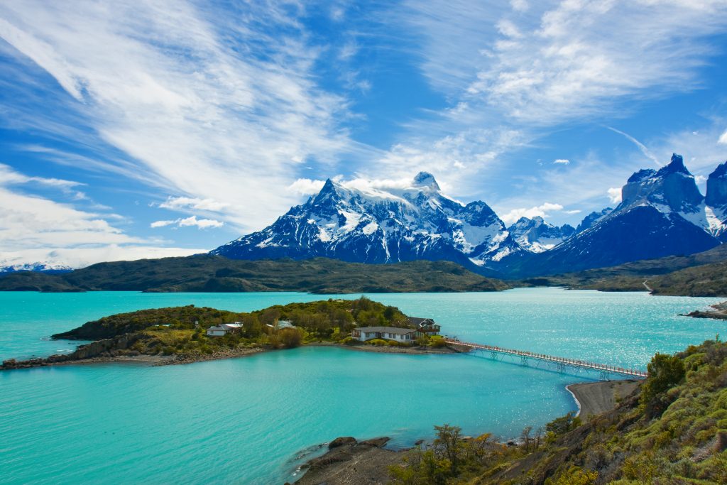 Blue lake with mountains in the background torres del paine