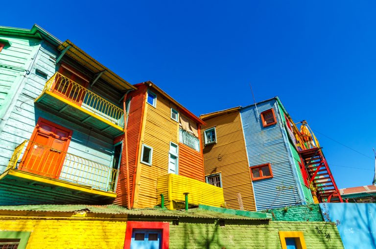 Coloured houses and a blue sky