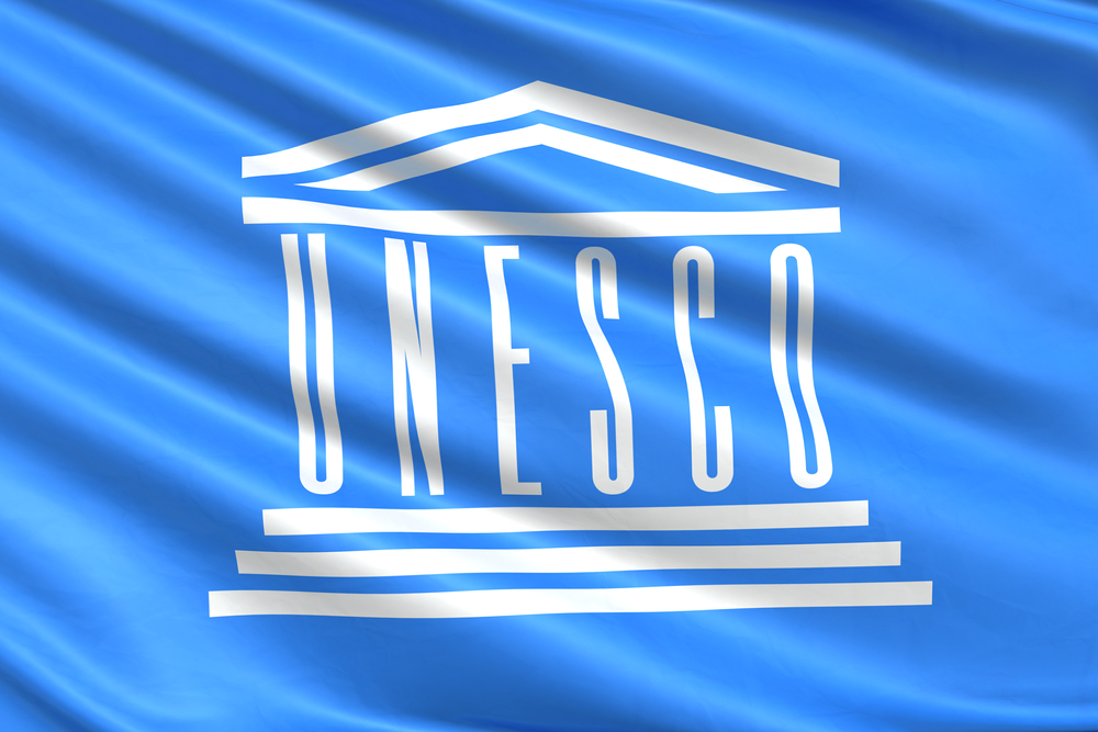 UNESCO logo on blue flag