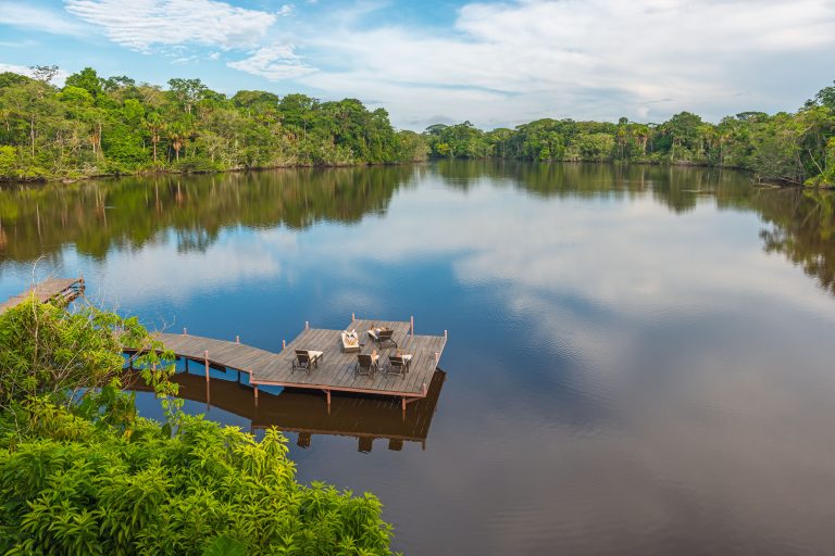 Explore the Amazon: Aerial view of an Amazon lodge